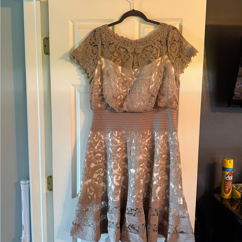 Tadashi Shoji Lace Dress in Taupe and Cream